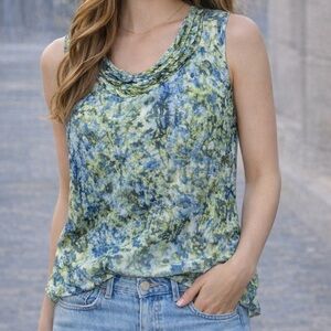 JONES WEAR Floral Watercolor Sleeveless Blouse Size 10 Draped Neck